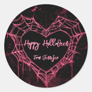 Sticker Rond Heart Spider Web Pink Gothic Girls Halloween