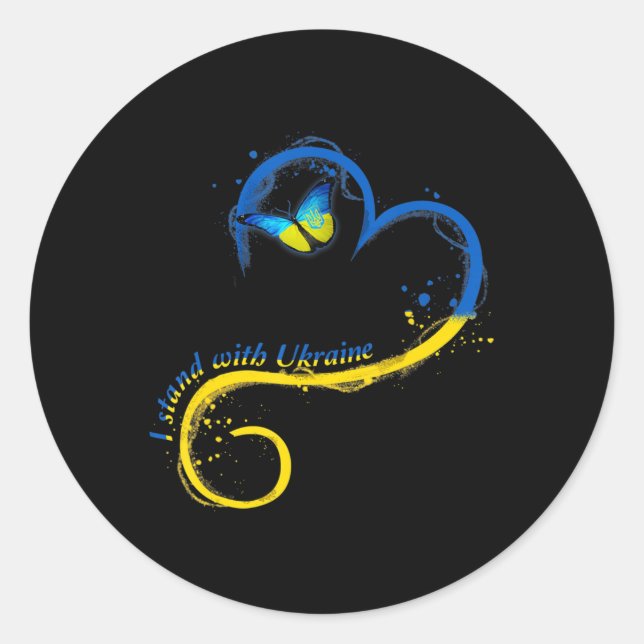 Sticker Rond Heart Ukraine Butterfly Ukrainian Flag I (Devant)