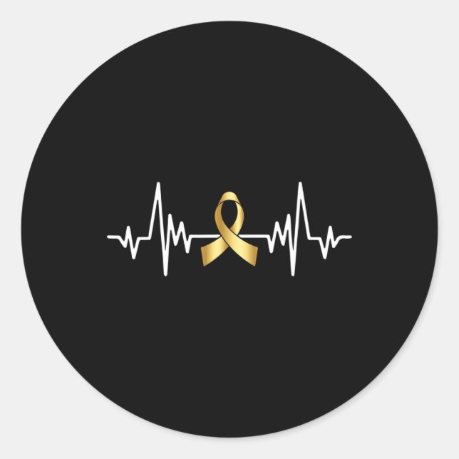 Sticker Rond Heartbeat Avec Gold Ribbon Children Cancer Award (Devant)