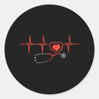 Sticker Rond Heartbeat Scrub Valentine Nurse Valentines Day RN