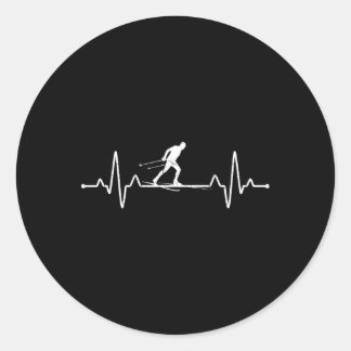 Sticker Rond Heartbeat Ski de fond Sports d'hiver