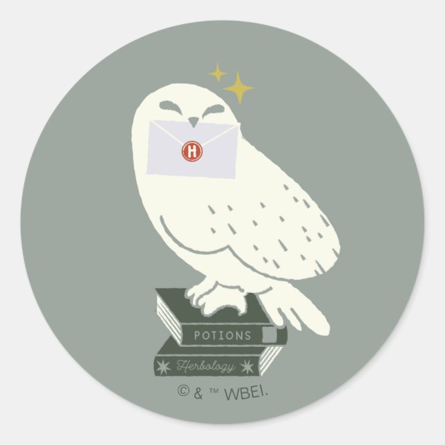 Sticker Rond Hedwig With Letter Whimsical Drawing (Devant)