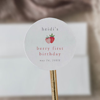 Sticker Rond HEIDI Pink Strawberry Girl Berry Premier anniversa