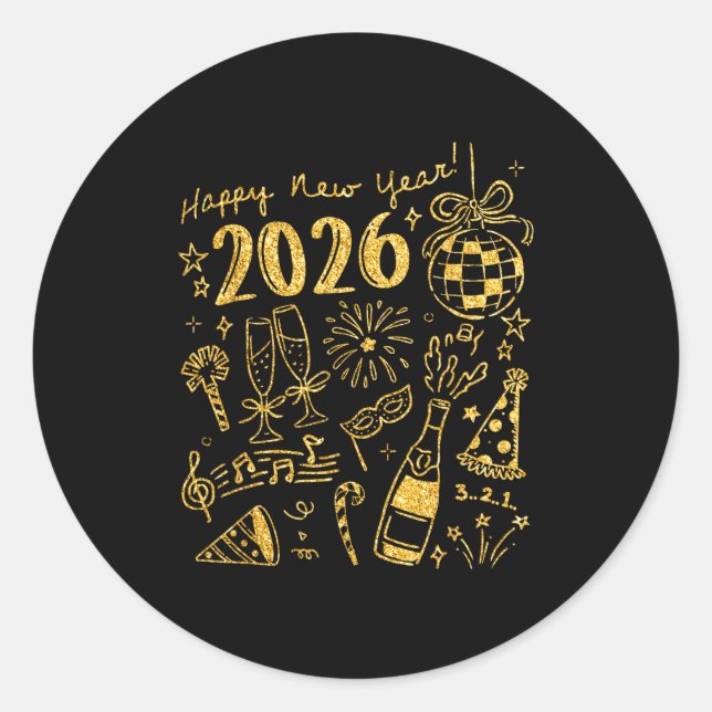 Sticker Rond Hello 2026 Disco Ball Coquette Bow Happy New Year  (Devant)