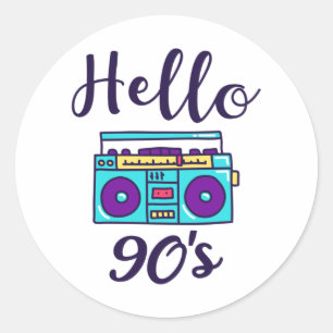 Sticker Rond Hello 90s radio cassette recorder