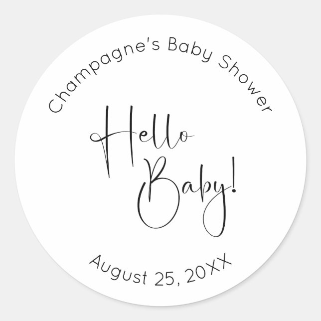 Sticker Rond Hello Baby Modern Script Baby shower (Devant)