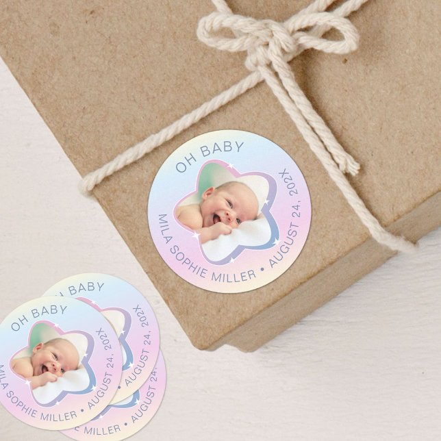 Sticker Rond Hello Baby Rainbow et Star Photo personnalisée (Créateur téléchargé)