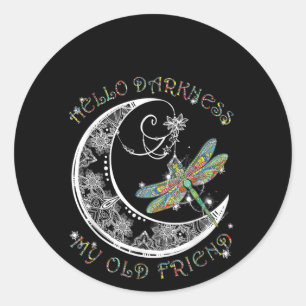 Sticker Rond Hello Darkness My Old Friend Dragonfly Lover