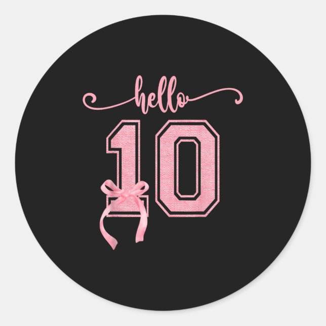 Sticker Rond Hello Ten Double Chiffres Cute Coquette Bow 10th B (Devant)