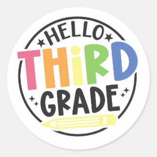 Sticker Rond Hello Third Grade – Colorful Back to School