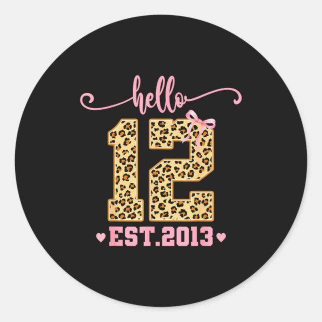 Sticker Rond Hello Twelve Est 2013 12th Birthday Coquette Bow L (Devant)