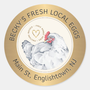 Sticker Rond Hen and Heart Gold Egg Carton Label