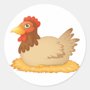 Sticker Rond Hen assis sur le nid mûre animal de ferme