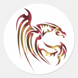 Sticker Rond Henham le dragon métallique de rouge et d'or
