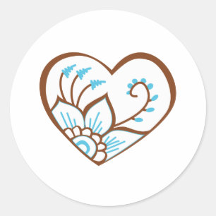 Sticker Rond Henna Heart Blue