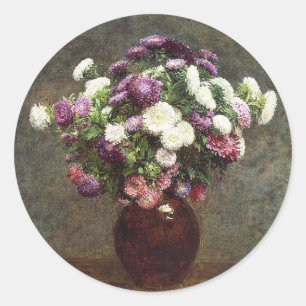 Sticker Rond Henri Fantin-Latour Vintage dans un vase