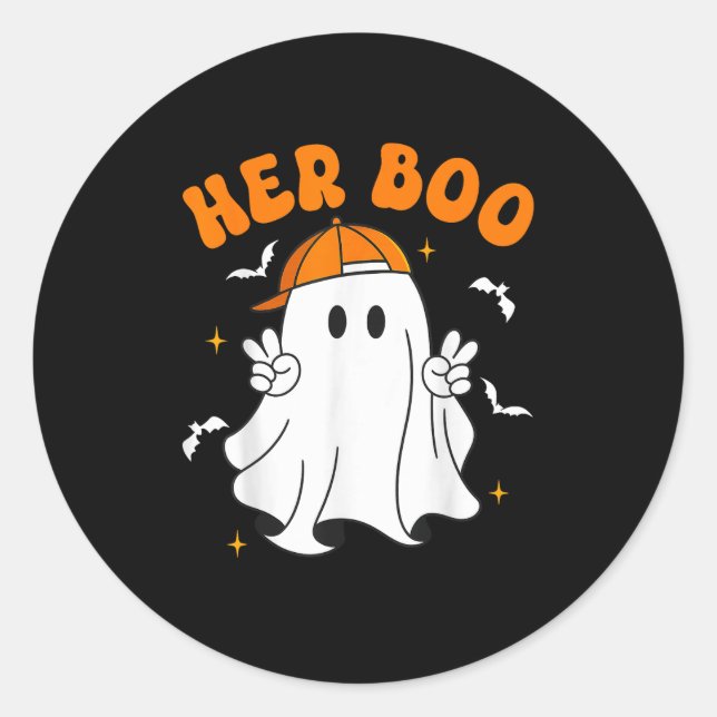 Sticker Rond Her Boo &amp; His Boo Funny Matching Halloween Cou (Devant)