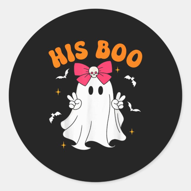 Sticker Rond Her Boo &amp; His Boo Funny Matching Halloween Cou (Devant)