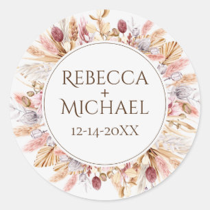 Sticker Rond Herbe de la Pampa Bohème Fleurs de Mariage