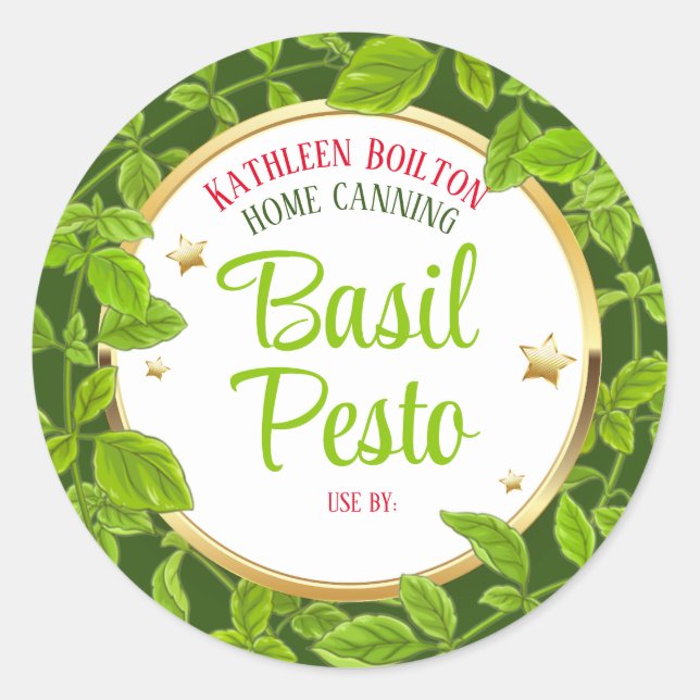 Sticker Rond Herbes basilic pesto étoiles Maison italienne (Devant)