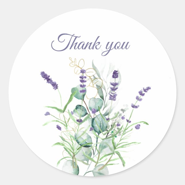 Sticker Rond Herbes d'aquarelle Lavender Eucalyptus violet (Devant)