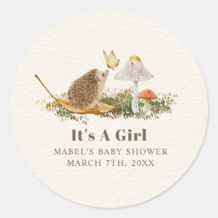 Sticker Rond Hérisson Baby shower des bois de champignon de pap