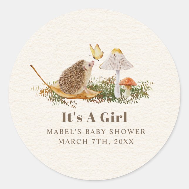 Sticker Rond Hérisson Baby shower des bois de champignon de pap (Devant)