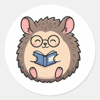 Sticker Rond Hérisson bibliophile