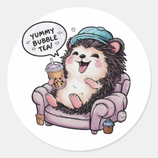 Sticker Rond Hérisson de dessin adorable : Cosy, Kawaii Vibes