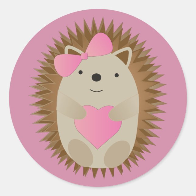 Sticker Rond Hérisson de fille mignonne qui serre un coeur (Devant)
