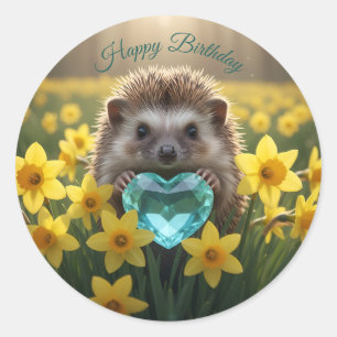 Sticker Rond Hérisson mignon de mars avec cœur d'aigue-marine