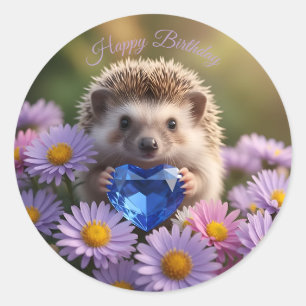 Sticker Rond Hérisson mignon de septembre avec cœur de saphir