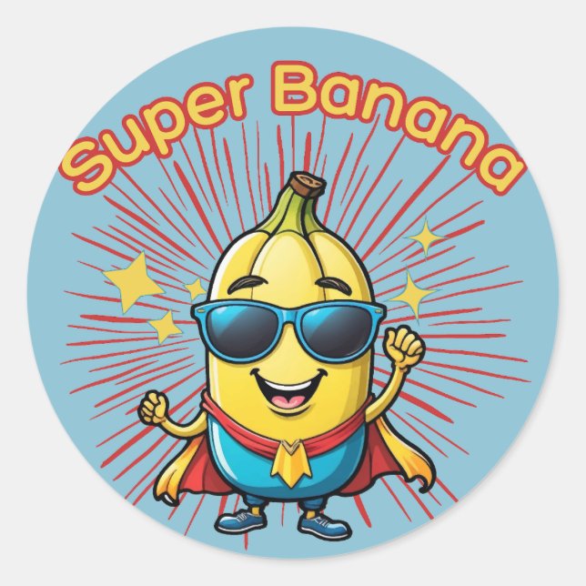 Sticker Rond Héros de fruits : Super Banana Adventure kawaii (Devant)
