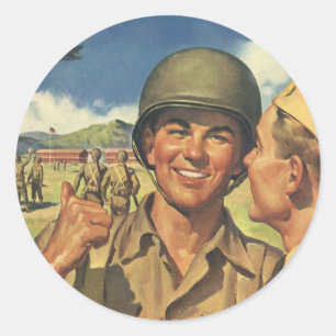 Sticker Rond Héros patriotiques vintage, hommes d'avion militai