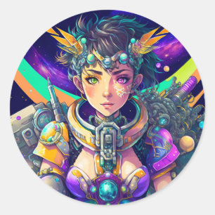 Sticker Rond Heterochromia Space Mech Queen