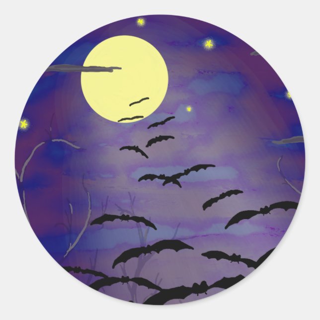 Sticker Rond Heure de gestation avec pleine lune jaune et chauv (Devant)