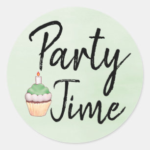 Sticker Rond Heure de la fête Vert aquarelle Cupcake Anniversai