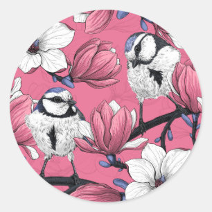 Sticker Rond Heure du printemps en rose