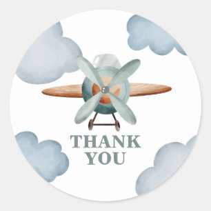 Sticker Rond Heure Vol Avion Anniversaire Merci