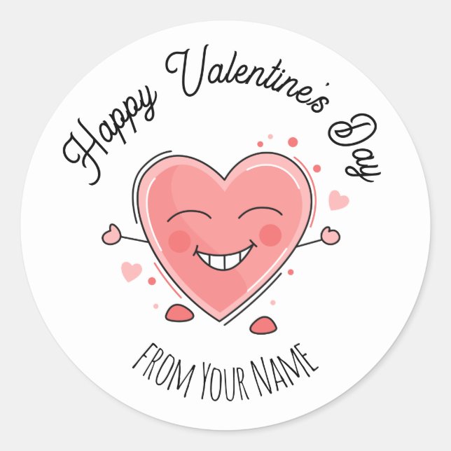 Sticker Rond Heureuse Sainte-Valentin à coeur mignon (Devant)