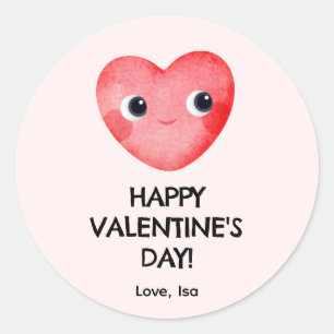 Sticker Rond Heureuse Sainte-Valentin avec coeur bébé mignon