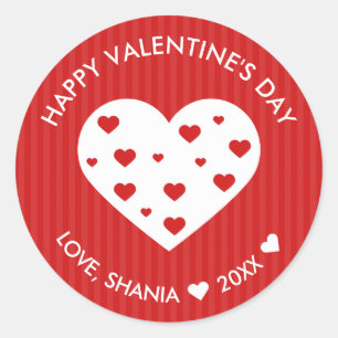 Sticker Rond Heureuse Sainte-Valentin Beau Coeurs blancs rouges