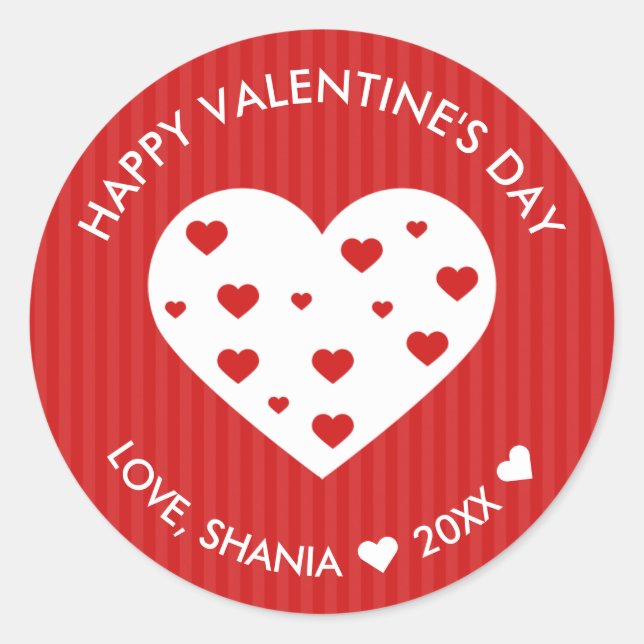 Sticker Rond Heureuse Sainte-Valentin Beau Coeurs blancs rouges (Devant)