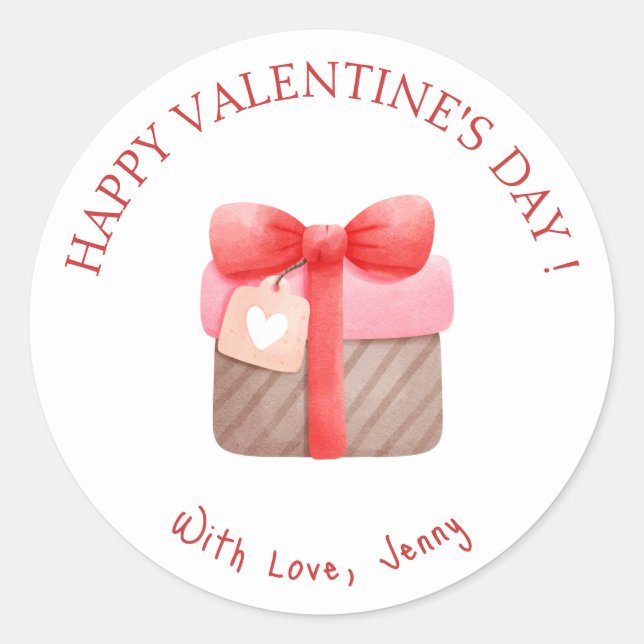 Sticker Rond Heureuse Sainte-Valentin cadeau rose mignon (Devant)