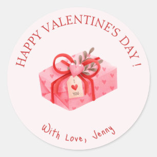 Sticker Rond Heureuse Sainte-Valentin cadeau rose mignon