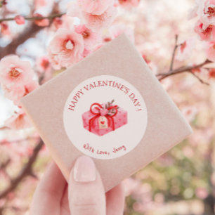 Sticker Rond Heureuse Sainte-Valentin cadeau rose mignon