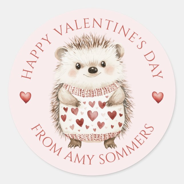 Sticker Rond Heureuse Sainte-Valentin Cute Hedgehog (Devant)