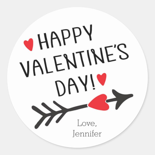 Sticker Rond HEUREUSE SAINTE-VALENTIN Cute Red Heart Flèche Mod (Devant)