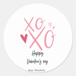 Sticker Rond Heureuse Sainte-Valentin de coeur rose "XOXO"