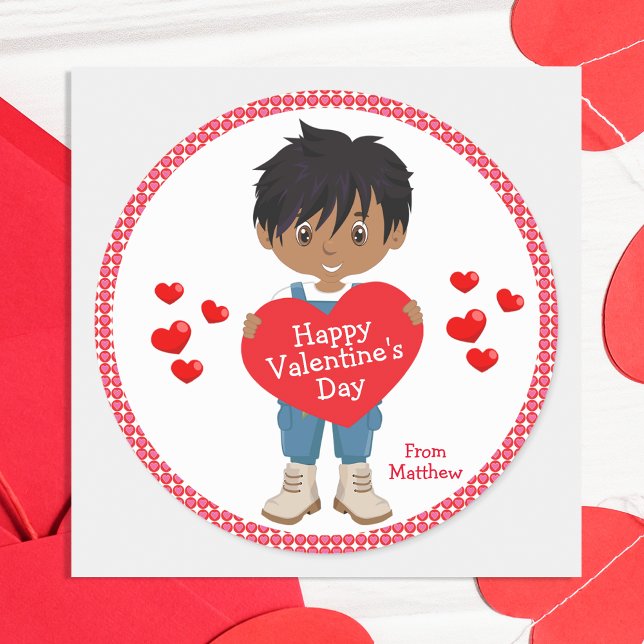 Sticker Rond Heureuse Sainte-Valentin de garçon multiculturel (Créateur téléchargé)